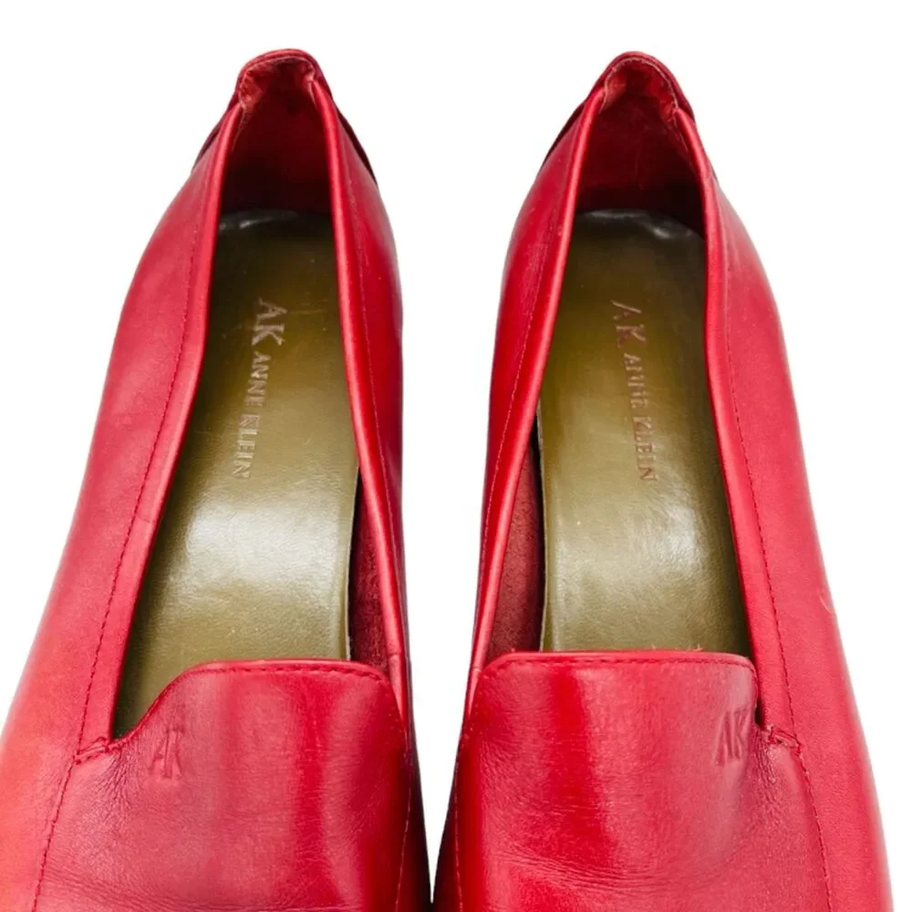 Anne Klein Red Flats Leather Square Toe Block Heel Comfort Loafter Sz 8.5 - Picture 10 of 13